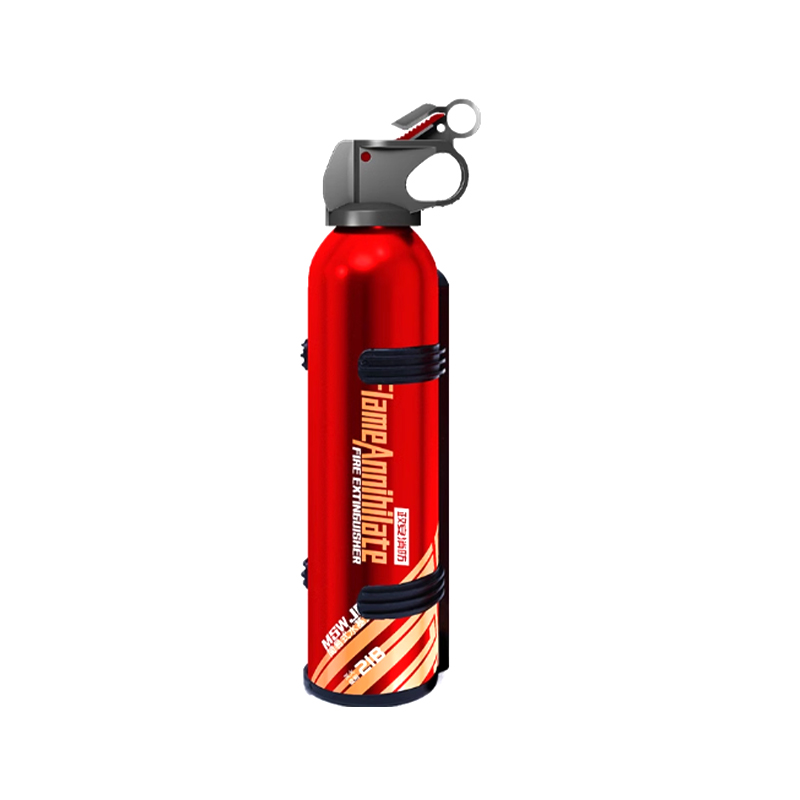 How can a vehicle-mounted water-based fire extinguisher release a cooling mist in high temperatures and double as an emergency cooling device?